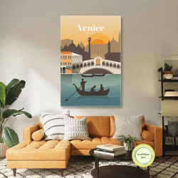 venice wall art, italy canvas art, city wall art, modern room wall decor, roll up canvas, stretched canvas art, framed w