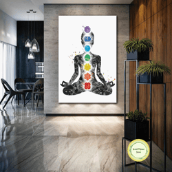 woman canvas art, yoga wall decor, meditation wall art, chakras wall art, roll up canvas, stretched canvas art, framed w