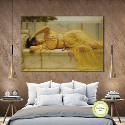 woman lying on marble sofa nude oil paint effect roll up canvas, stretched canvas art, framed wall art painting
