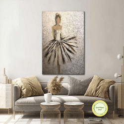 woman silhouette wall art, white dress canvas art, woman wall decor, roll up canvas, stretched canvas art, framed wall a