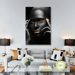 woman wall art, gold eyeliner, modern wall art decor, roll up canvas, stretched canvas art, framed wall art painting