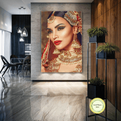 woman wall art, henna night canvas art, traditional dress wall decor, roll up canvas, stretched canvas art, framed wall