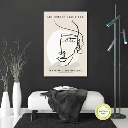 woman wall art, line art wall decor, boho wall art, minimal wall decor, roll up canvas, stretched canvas art, framed wal