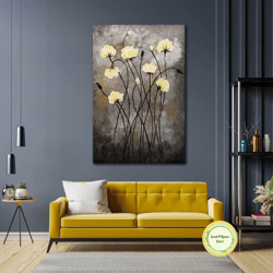 yellow flower wall art, nature canvas art, living room wall decor, roll up canvas, stretched canvas art, framed wall art