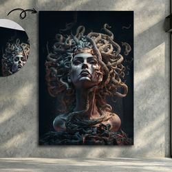 ancient greek mythology snake head abstract woman, digital art, medusa poster, framed wall decor, decorative canvas, chr