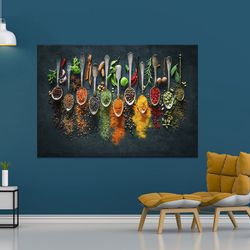 kitchen canvas, bright color kitchen print, kitchen prints, kitchen artwork, herbs spices