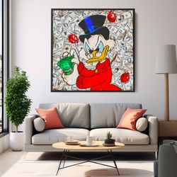 money mcduck pop art canvas, rich mcduck poster print, square print modern canvas