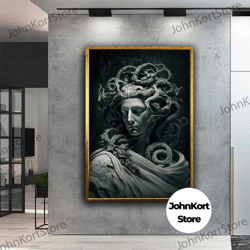 framed canvas ready to hang, knife mirror canvas print, woman with makeup canvas wall art, gothic woman with knife in ha