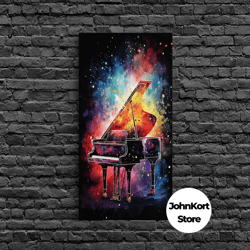 galaxy themed grand piano wall art, musical instrument print, studio art, framed canvas print, piano art, baby grand pia
