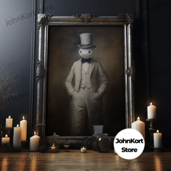Ghost Wearing A Top Hat, Victorian Gentleman Ghost, Framed Canvas Print, Halloween Canvas Art, Unique Spooky Decor, Goth