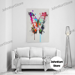 graffiti butterfly art, spray paint splatter art, framed canvas print, wall art decor