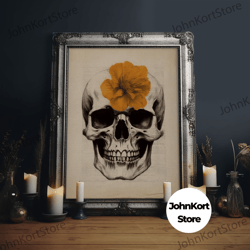 halloween skull charcoal sketch canvas print, halloween wall art, macabre painting, death mask