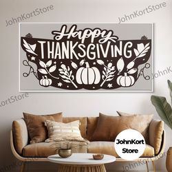 happy thanksgiving modern farmhouse wall decor, dining room wall sign kitchen decor large framed canvas print, fall wall