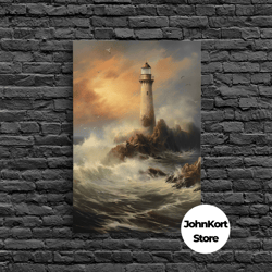 light house print, ocean wall decor, seascape art, canvas print, wall art, vertical art, landscape art print, gift for c