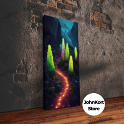 magical forest canvas print, glowing mushroom art, fantasy forest wall art, gloomy dark home decor, luminescent forest t