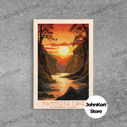 mammoth cave national park, kentucky travel art, national park print, minimalist travel art, midcentury modern retro sty