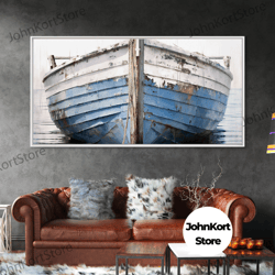 Old Wooden Ship Nautical Decor, Lakehouse Decor, Coastal Decor, Photography Wall Art Framed Canvas Print, Wooden Boat, N