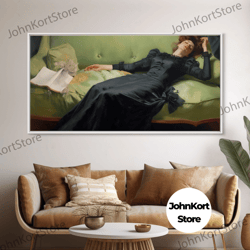 one of those days, conked out on the couch, decadent young woman, gilded age inspired victorian female figure wall art