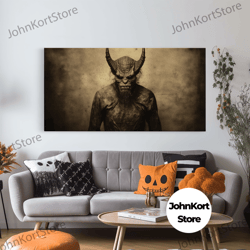 Photograph Of A Demon, Creepy Halloween Trick Or Treaters, Framed Canvas Print, Vintage Tintype Photography Art, Hallowe
