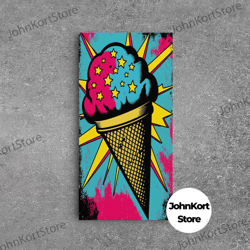 pop art ice cream, psychedelic ice cream cone, framed canvas print, large wall art, wall decoration, ice cream shop art