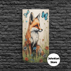 red fox wall art, 24 x 36 wall art, woodland spring decor, canvas wall hanging, rustic farmhouse decor, modern farmhouse