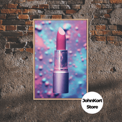 red lipstick wall art, framed canvas print, liminal spaces, vaporwave aesthetic wall art, girl room decor, girl's dorm r