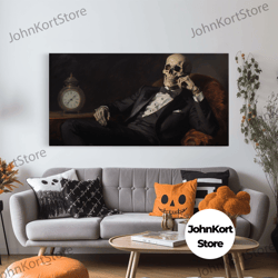 renaissance skeleton painting, vintage poster, art poster print, dark academia, haunting ghost, halloween decor, skeleto