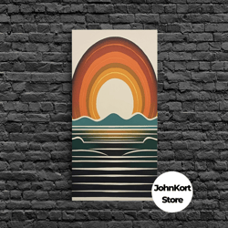 retro minimalist boho style art deco sunset, framed canvas print, office decor, midcentury modern, mcm art, gift for him