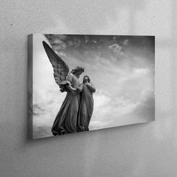 canvas wall art, large workplace decor, wall decor, sculpture printed, angel art workplace decor, angels wings sculpture