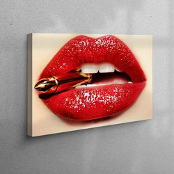 workplace decor, 3d wall art, canvas wall art, red lip and gullet, sexy lip workplace decor, sensual lip artwork, nude w