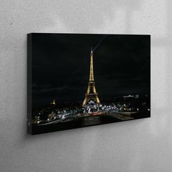 workplace decor, canvas decor, large wall art, night view of eiffel tower, eiffel tower canvas gift, view canvas poster,