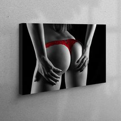workplace decor, canvas gift, canvas wall art, girl in red panties wall art, red lingerie art workplace decor, sexy prin