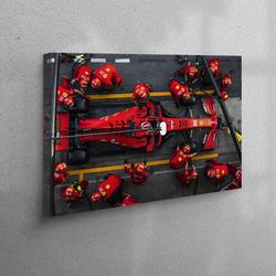 custom wall hanging, canvas gift, canvas decor, formula one pit stop, formula one pit stop canvas gift, racing car wall