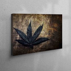 flower canvas wall art, vintage grunge cannabis leaf decor, vintage effect poster, farmhouse wall art, gift for him, per