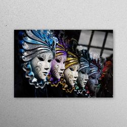 glass printing, glass art, workplace decor, venetian mask, venice carnival wall decor, shimmery glass art, modern glass