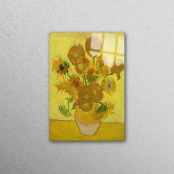 glass printing, glass wall art, mural art, famous workplace decor, van gogh workplace decor, sunflowers workplace decor,