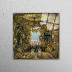 glass printing, glass wall art, wall decor, surreal garden, abstract glass decor, landscape workplace decor, garden land