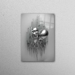 glass printing, glass wall decor, glass wall art, 3d silver couple, abstract glass wall, bedroom workplace decor,