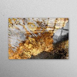 glass printing, glass wall decor, workplace decor, modern glass art, gold glass decor, gray workplace decor, black and g