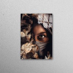 glass printing, glass wall decor, workplace decor, half woman flower photo, woman glass art, woman face workplace decor,
