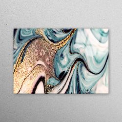 glass printing, workplace decor, workplace decor, blue and gold marble, abstract glass wall art, shimmery glass art, mod