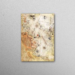 glass printing, mural art, workplace decor, piri reis map, piri reis wall art, vintage map workplace decor, map workplac