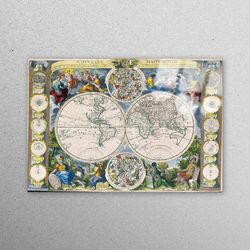 glass printing, mural art, wall art, large world map wall decor, map glass wall art, school glass art, vintage world map