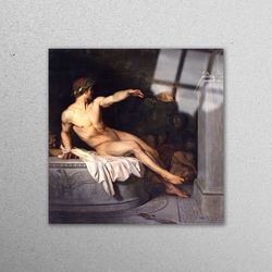 glass printing, mural art, wall decor, oreste alexandre cabanel, cabanel naked man wall decor, reproduction glass decor,