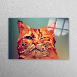 glass printing, wall decor, workplace decor, modern wall decor, abstract workplace decor, geometric cat glass wall art,