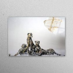 glass wall art, mural art, glass art, banksy cheetah wall art, street workplace decor, leopard glass decor, animal glass