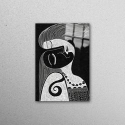 glass wall art, mural art, glass printing, drawing of a woman asleep, woman drawing workplace decor, minimal glass wall