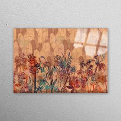 glass wall art, mural art, glass wall decor, botanical painting, flower wall decor, modern floral workplace decor, brown