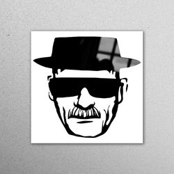 glass wall art, mural art, workplace decor, breaking bad, modern wall decor, walter white glass decor, man silhouette wo