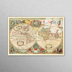glass wall art, mural art, workplace decor, antique world map wall art, school wall art, classroom wall decor, old map g